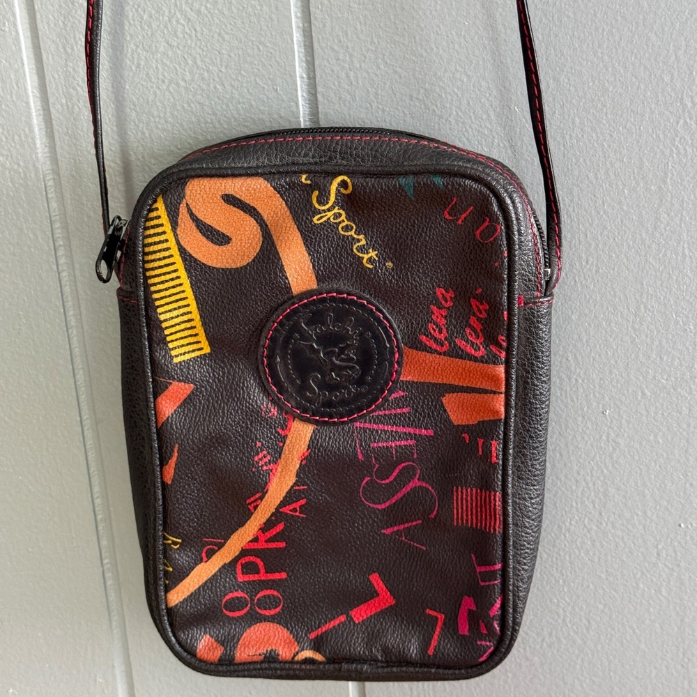 Carlos Falchi Sport Vintage Graffiti Print Crossbody Bag 90s‎ Designer Mini